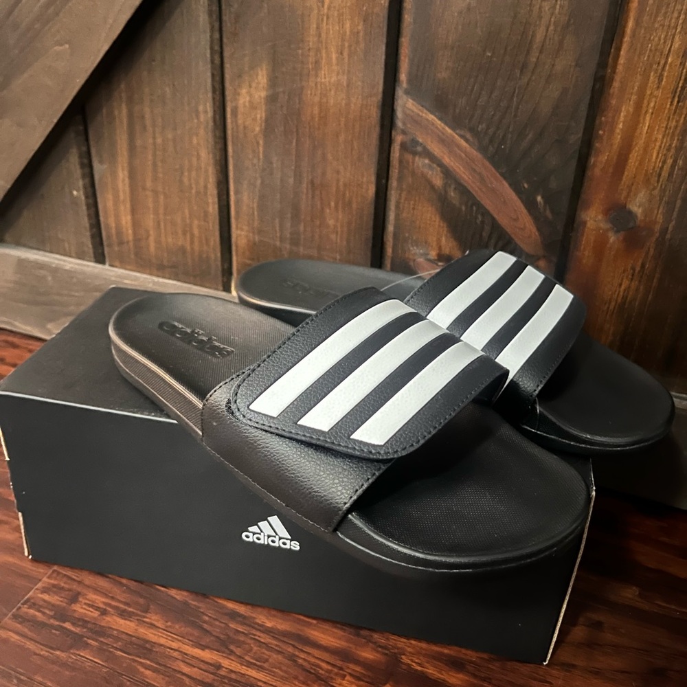 Adidas Black and White Slide Sandals